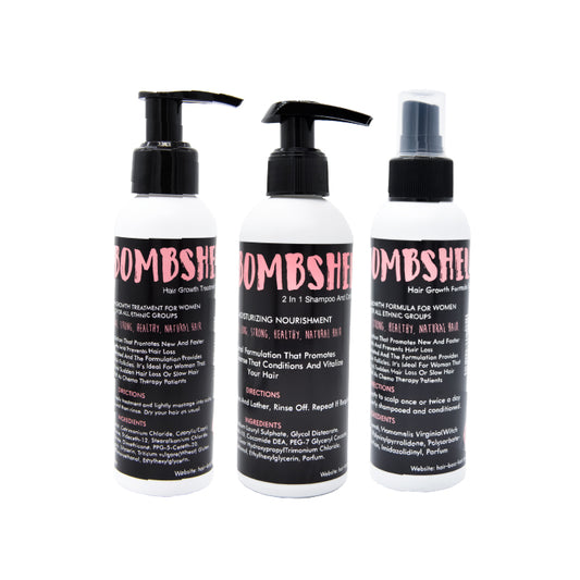 Bombshell Hair Growth Kit for Women: Treatment, Spray, 2-in-1 Shampoo/Conditioner